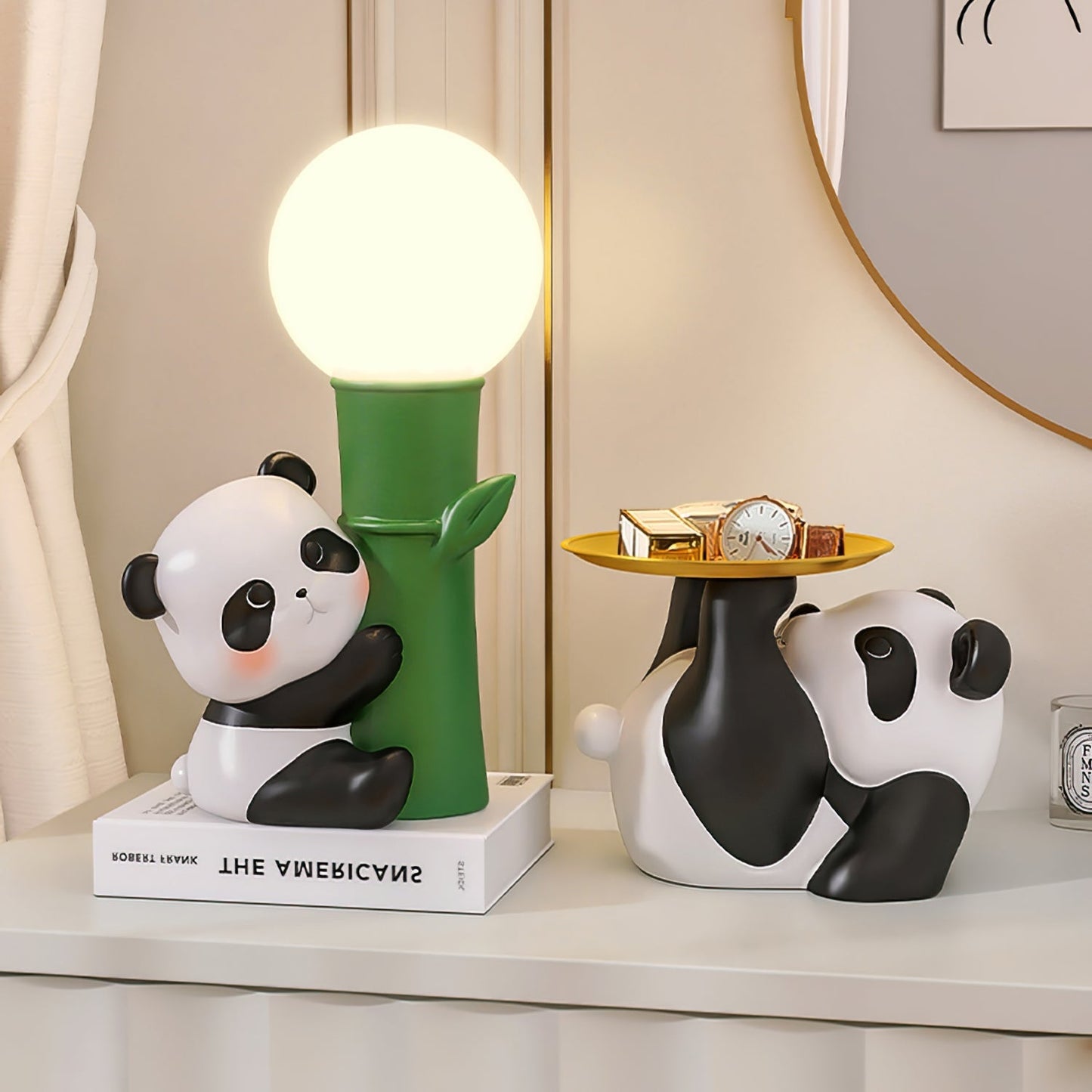 BambooGlow - Lampe de table avec éléments panda et lumière chaude en bambou