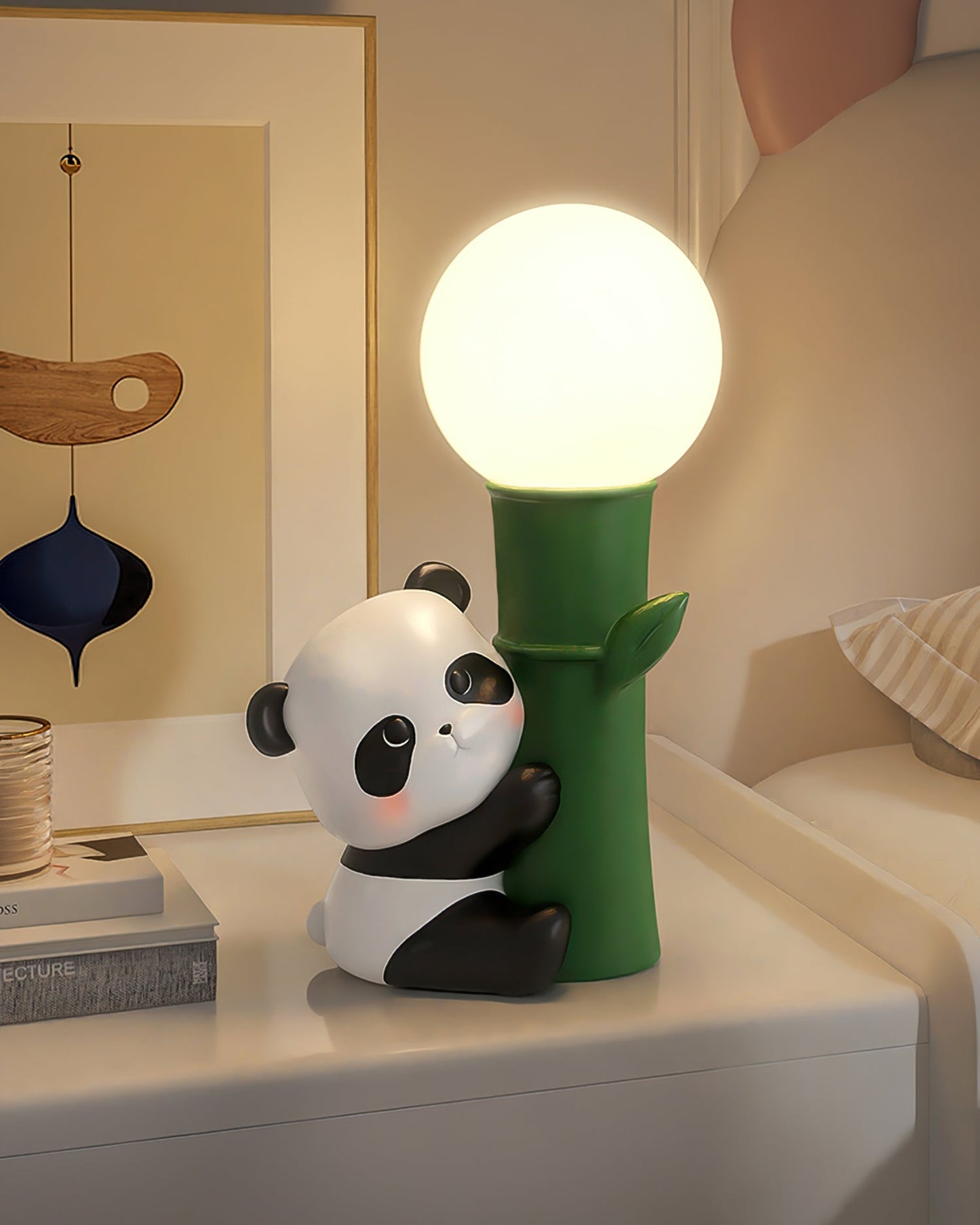 BambooGlow - Lampe de table avec éléments panda et lumière chaude en bambou