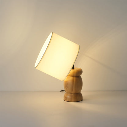 WoodPebble - Lampe de table avec base en bois en forme de pierre et lumière chaude