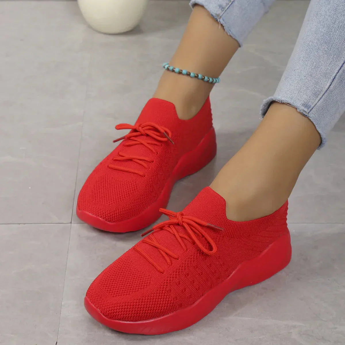 Yuna – Åndbare mesh damesneakers med snørebånd og platformsål