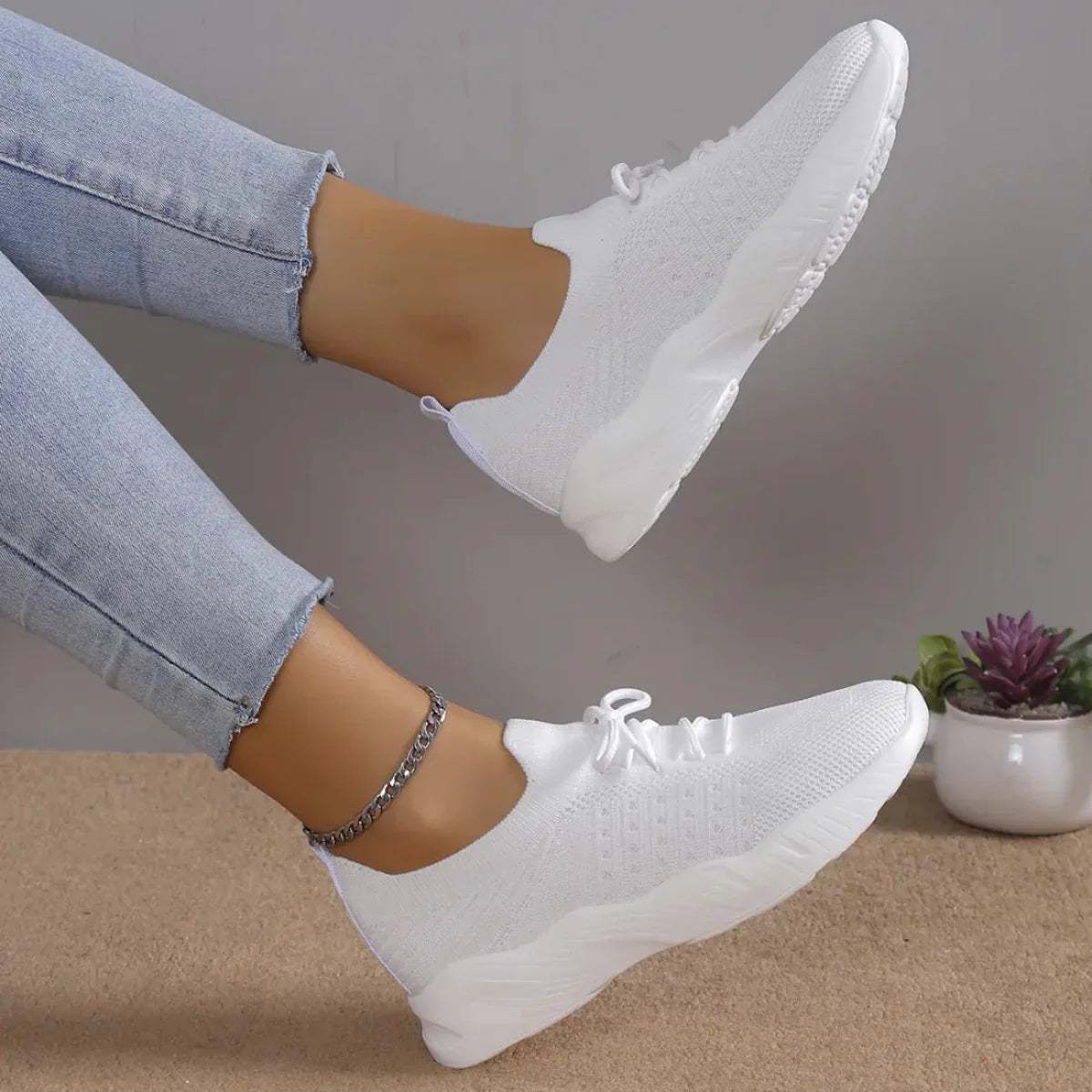 Yuna – Åndbare mesh damesneakers med snørebånd og platformsål