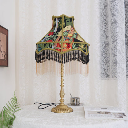 VintageBloom - Lampe de table avec motif floral français et franges