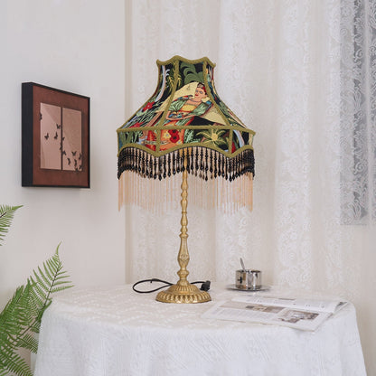 VintageBloom - Lampe de table avec motif floral français et franges