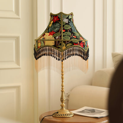 VintageBloom - Lampe de table avec motif floral français et franges