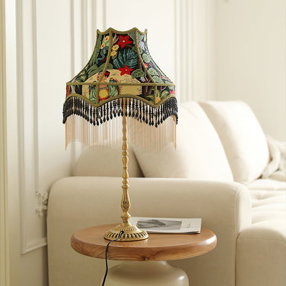 VintageBloom - Lampe de table avec motif floral français et franges