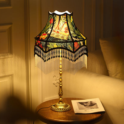 VintageBloom - Lampe de table avec motif floral français et franges