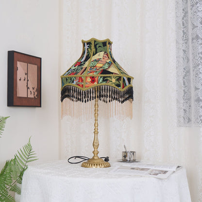 VintageBloom - Lampe de table avec motif floral français et franges