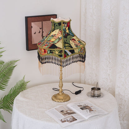 VintageBloom - Lampe de table avec motif floral français et franges