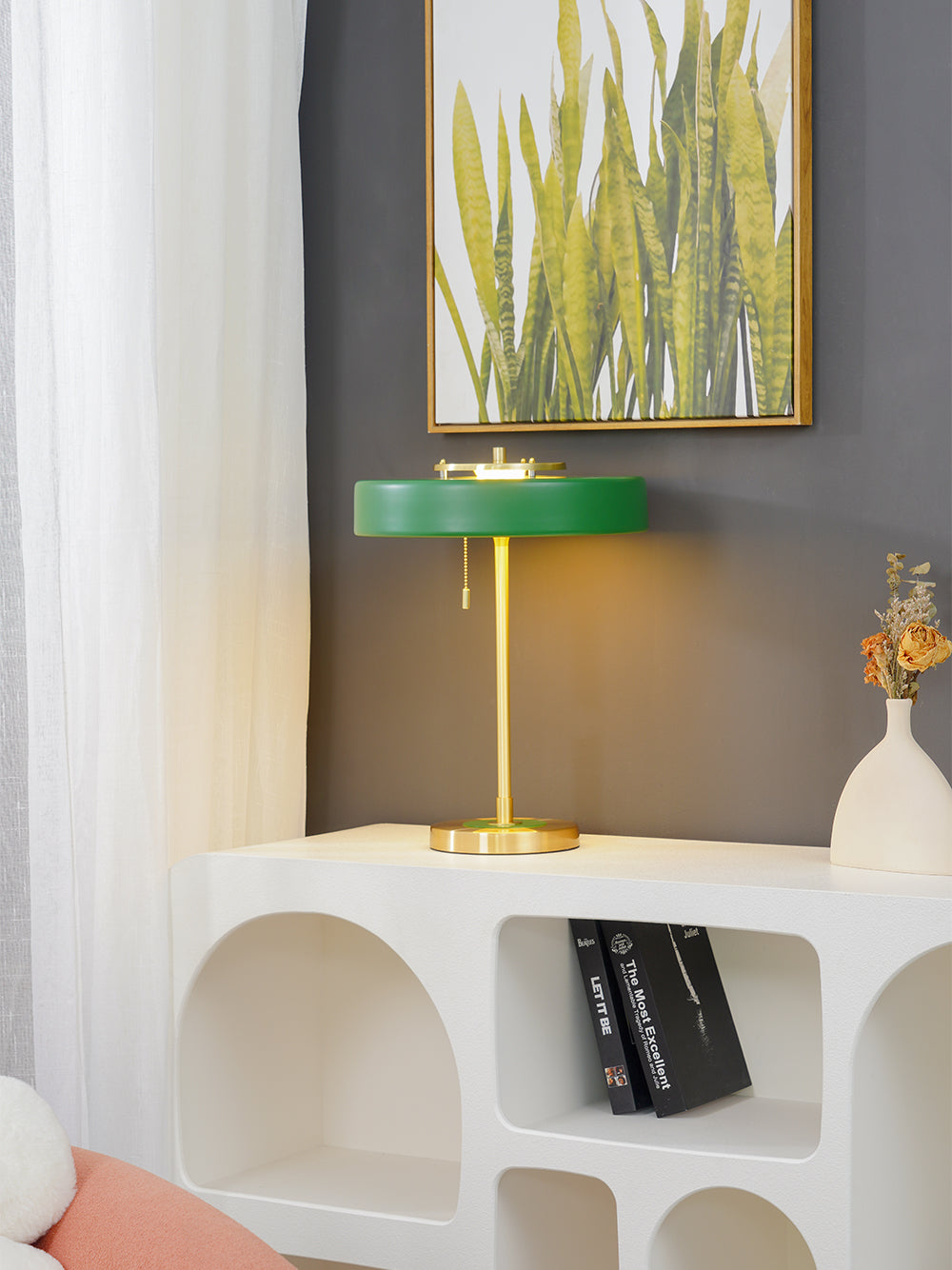 LuxeGlow - Spun Metal Table Lamp with Pull Cord Switch
