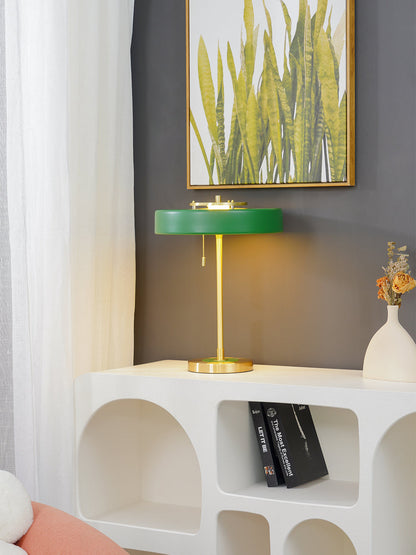 LuxeGlow - Spun Metal Table Lamp with Pull Cord Switch