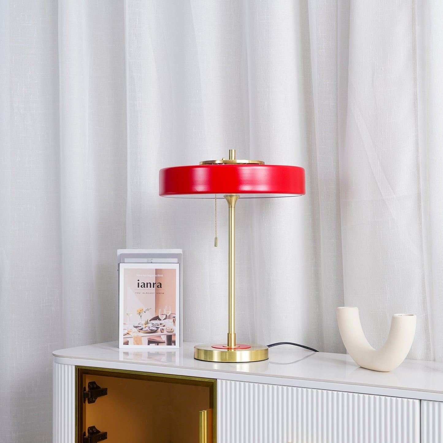 LuxeGlow - Spun Metal Table Lamp with Pull Cord Switch