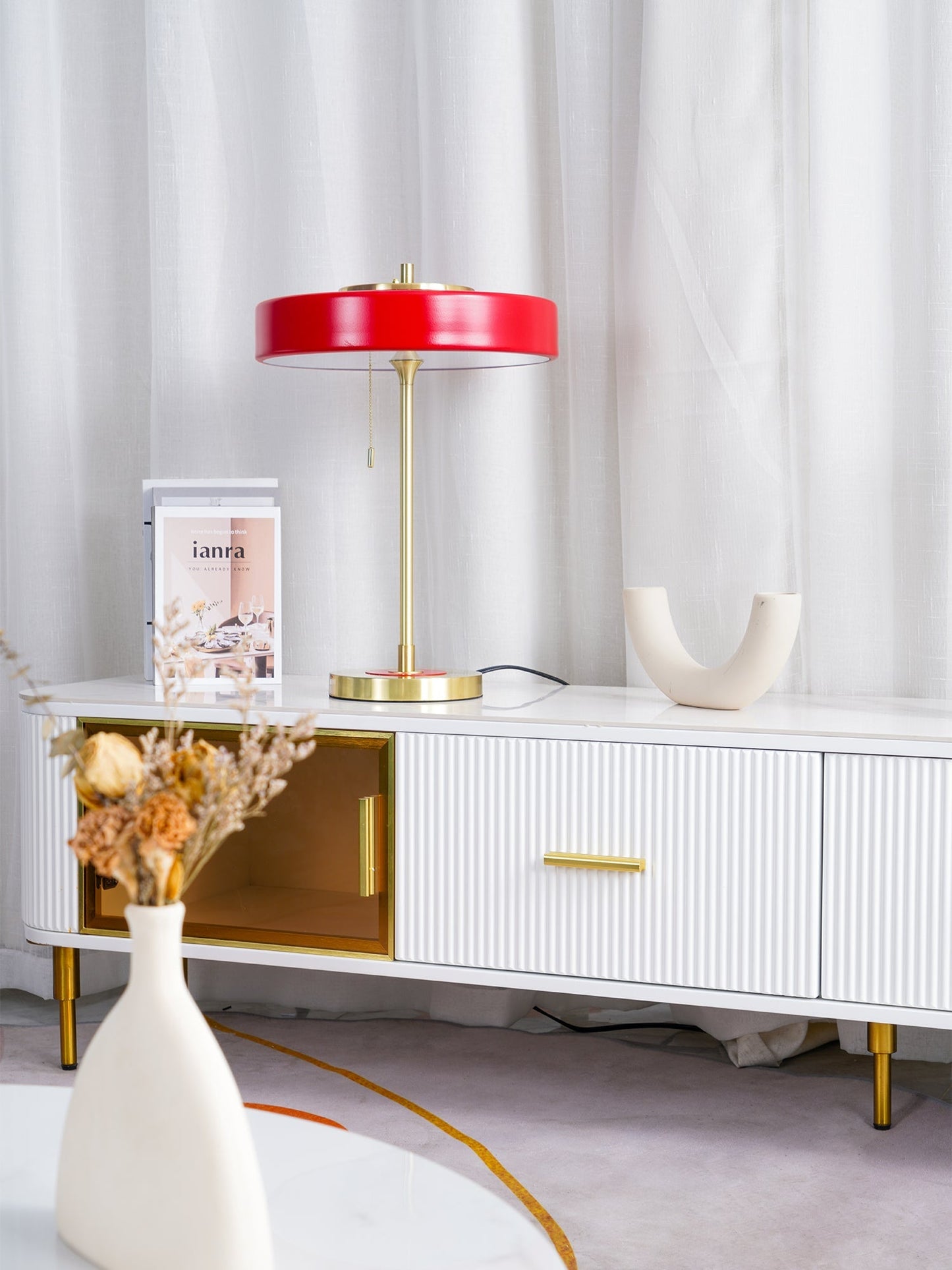 LuxeGlow - Spun Metal Table Lamp with Pull Cord Switch