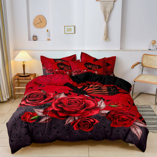 ScarletBloom - Luxus Rotes Rosen Bettbezug-Set