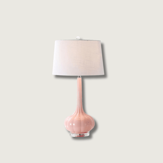 SereneGlow – Ceramic Table Lamp with White Fabric Shade