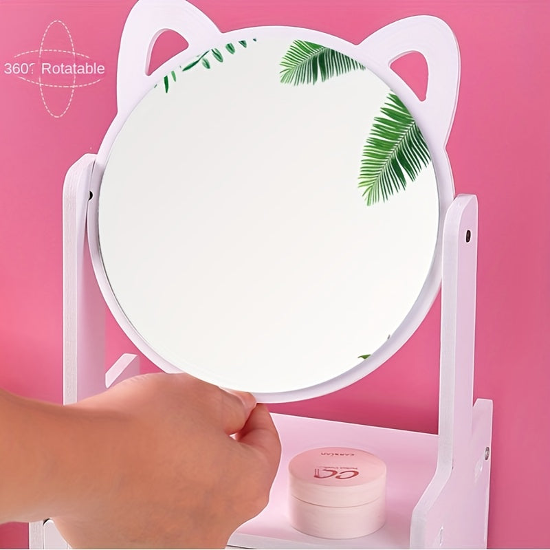 PurrGlow - Miroir de maquillage avec rangement et oreilles de chat