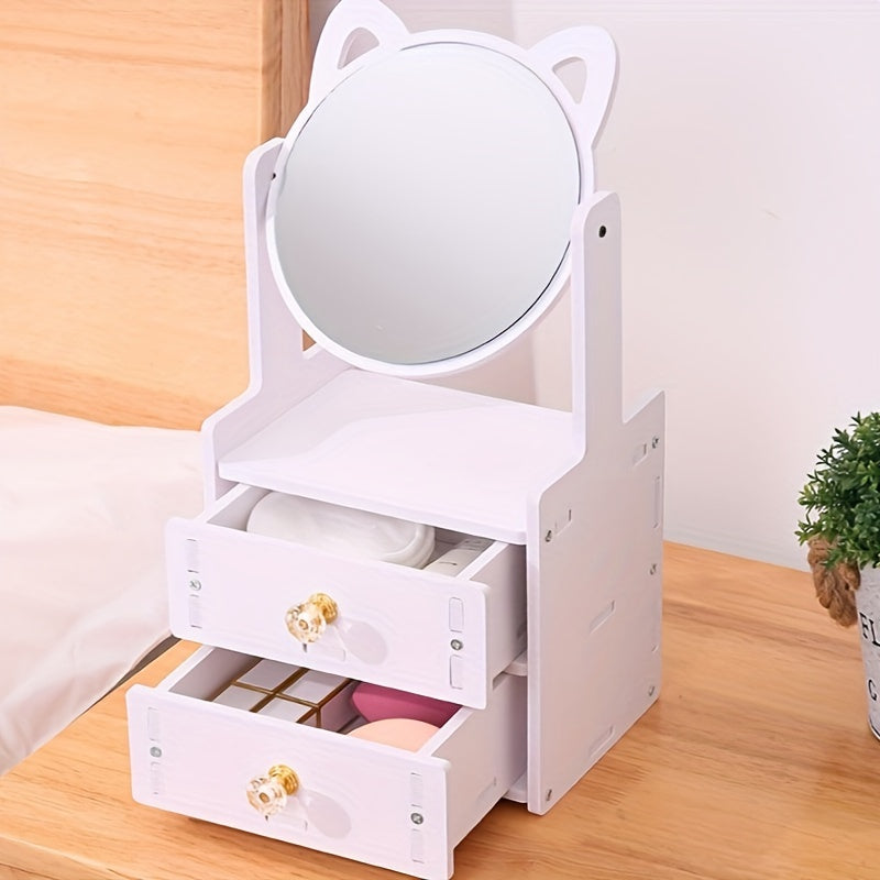 PurrGlow - Miroir de maquillage avec rangement et oreilles de chat