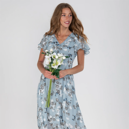 Robe maxi avec manches papillon et motif floral - Floral