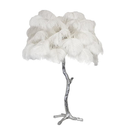 PlumeAura - Bordlampe med gyldne strudsefjer