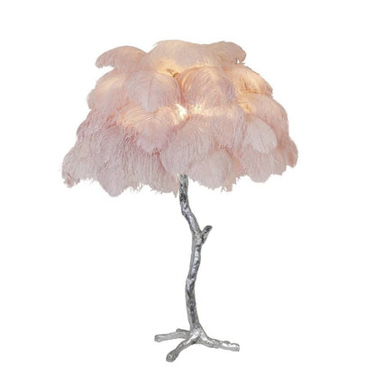 PlumeAura - Bordlampe med gyldne strudsefjer