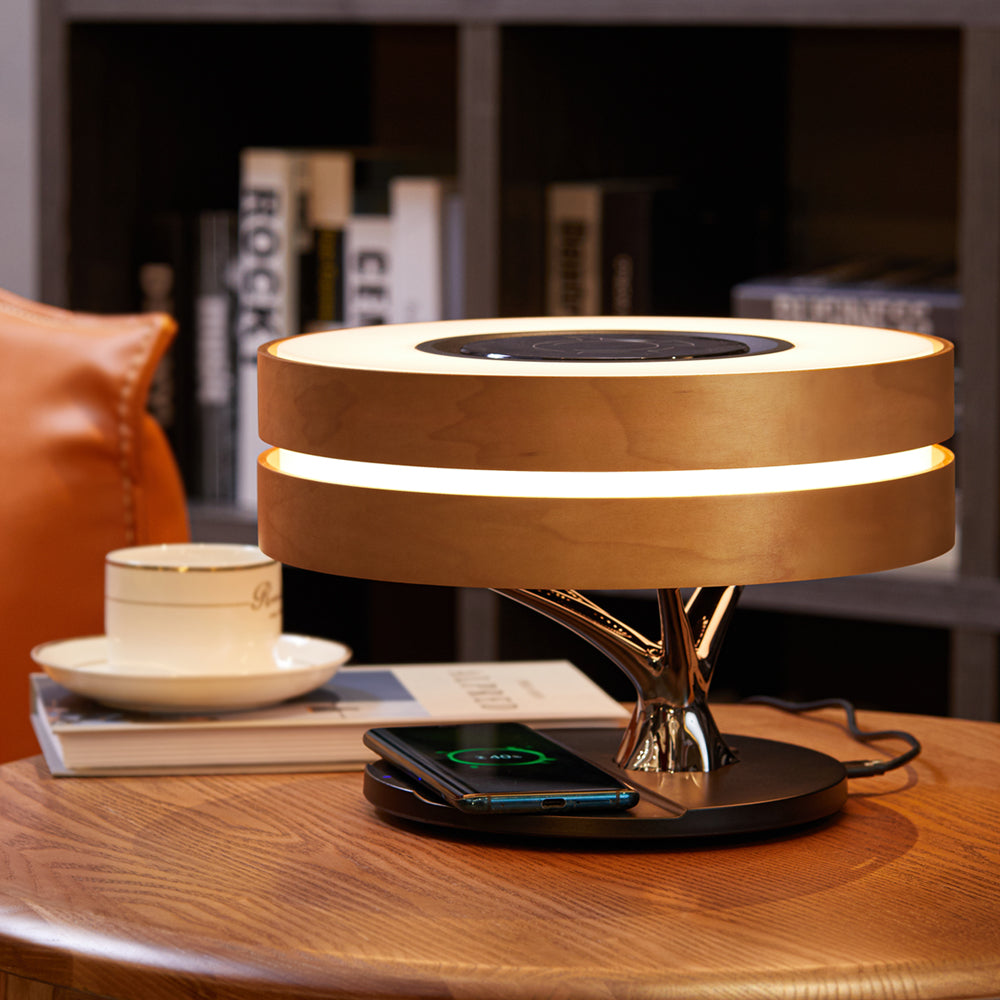 SmartGlow - Moderne Schreibtischlampe mit Lautsprecher und kabellosem Ladegerät