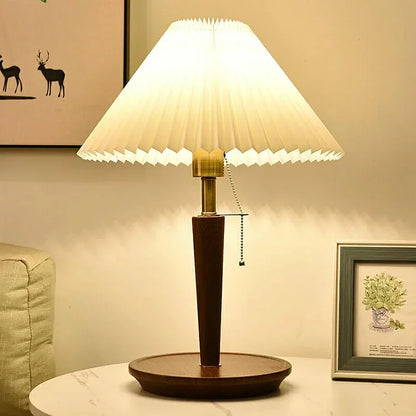PlisséGlow - Lampe de table en bois de style vintage
