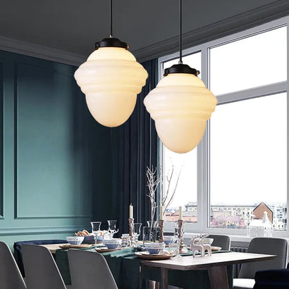 Milk Glass - Vintage Geometric Pendant Light