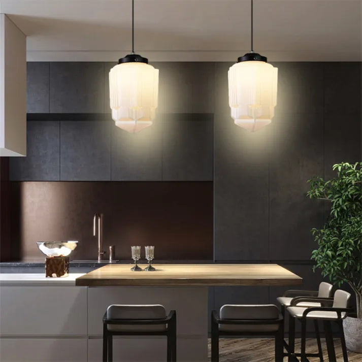 Milk Glass - Vintage Geometric Pendant Light