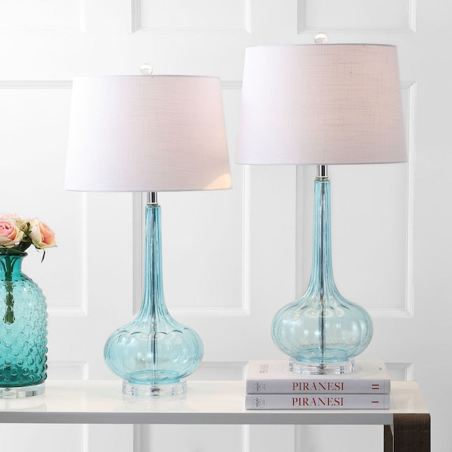 SereneGlow – Ceramic Table Lamp with White Fabric Shade