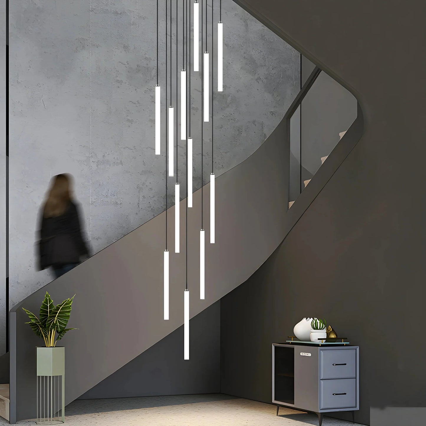 ElevateGlow - Luxuriöse vertikale Spiralpendelleuchte für Treppenhaus