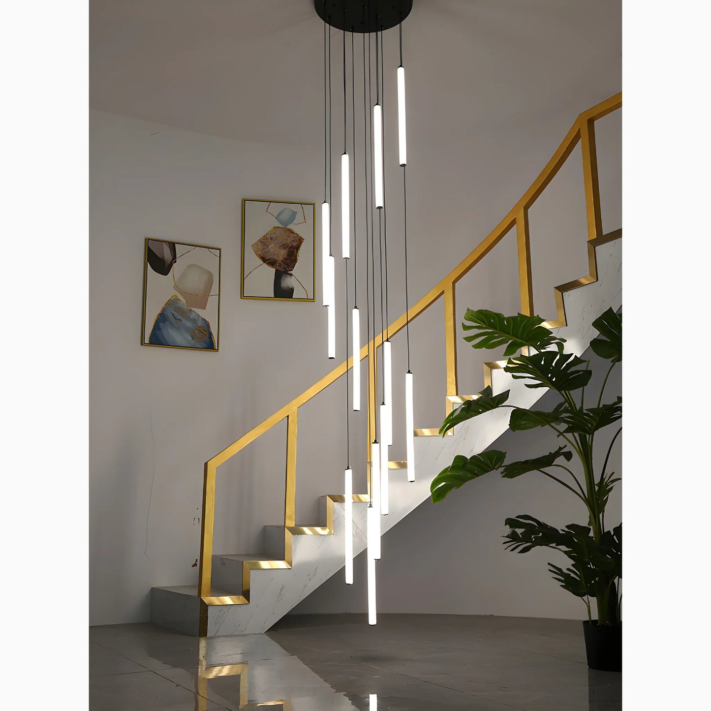 ElevateGlow - Luxuriöse vertikale Spiralpendelleuchte für Treppenhaus