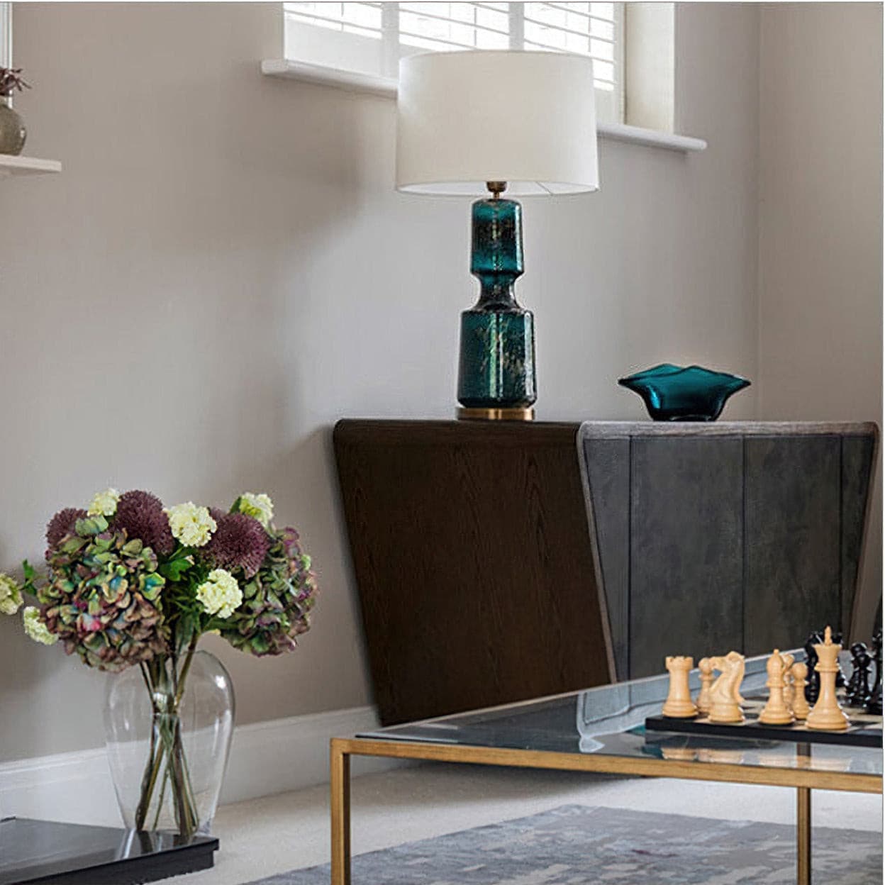 SleekAura - Elegant Table Lamp with Glass and Metal Design