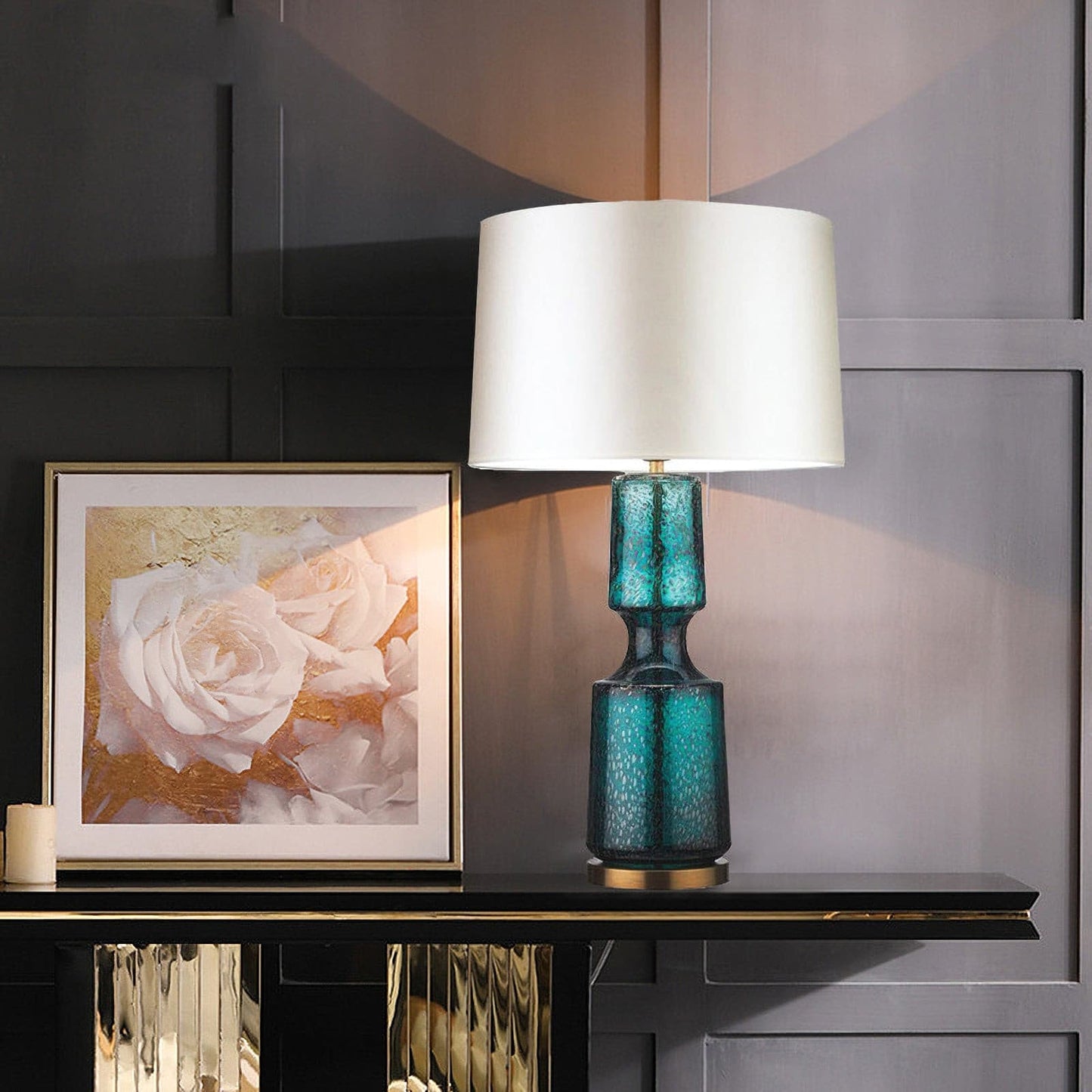 SleekAura - Elegant Table Lamp with Glass and Metal Design