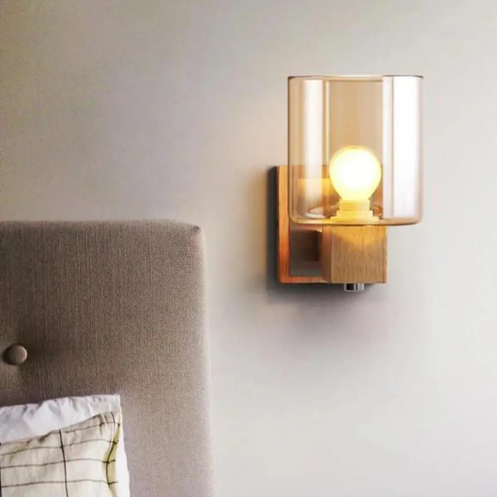 ErynShine | Retro væglampe med glas og træ