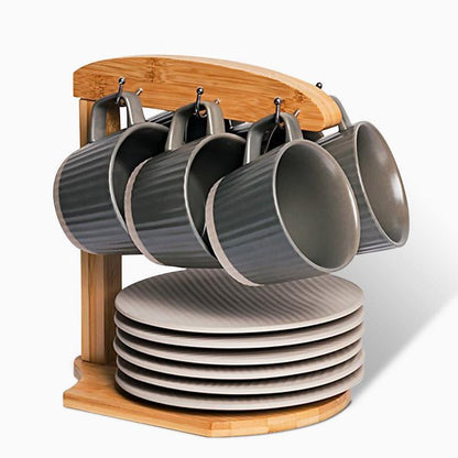 StoneBrew - White Grey Stoneware Coffee Mug Set