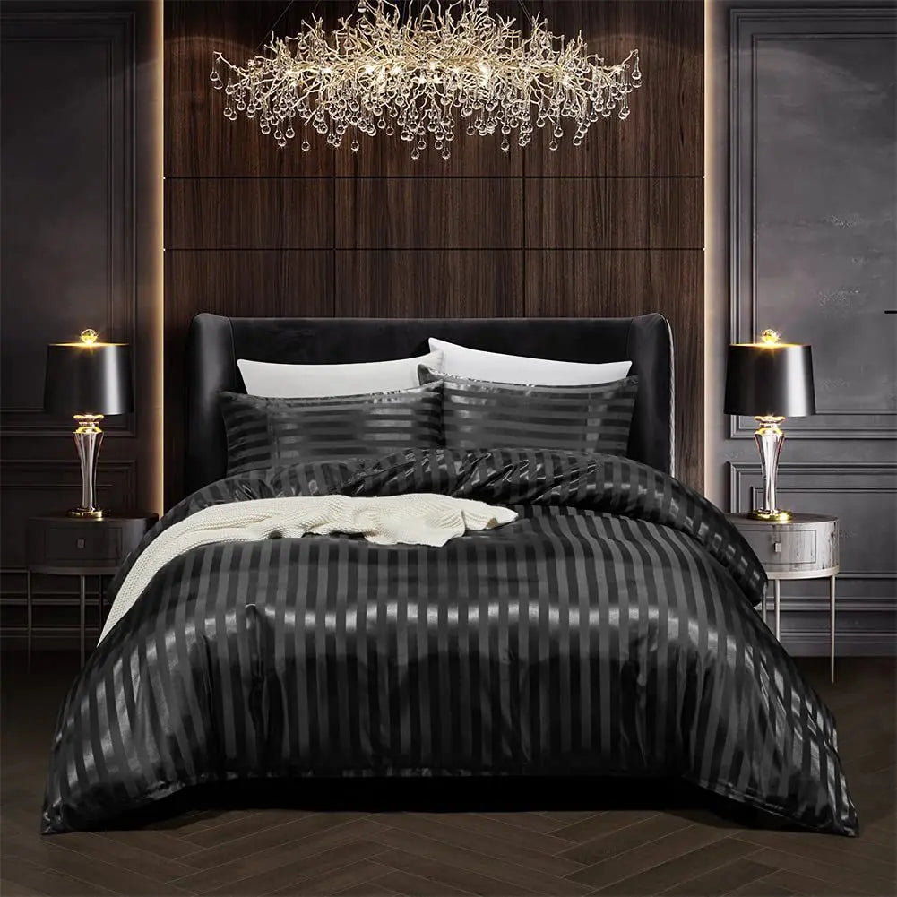 BlackVelvet - Luxuriöses schwarzes Satin-Bettwäsche-Set