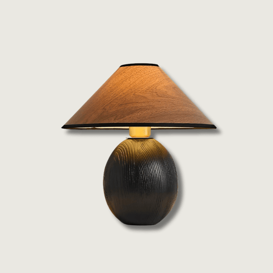 RusticShine - Lampe de table élégante en noyer et bois noir